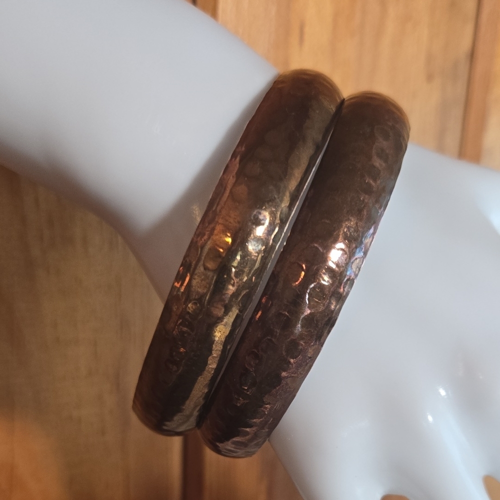 Hammered Copper Bangle Bracelets Size 9+ Unisex